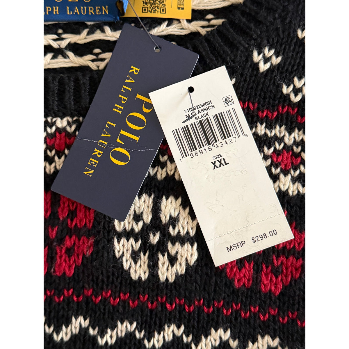 Polo Ralph Lauren Men's XXL Snowflake Cotton Cashmere Sweater Black