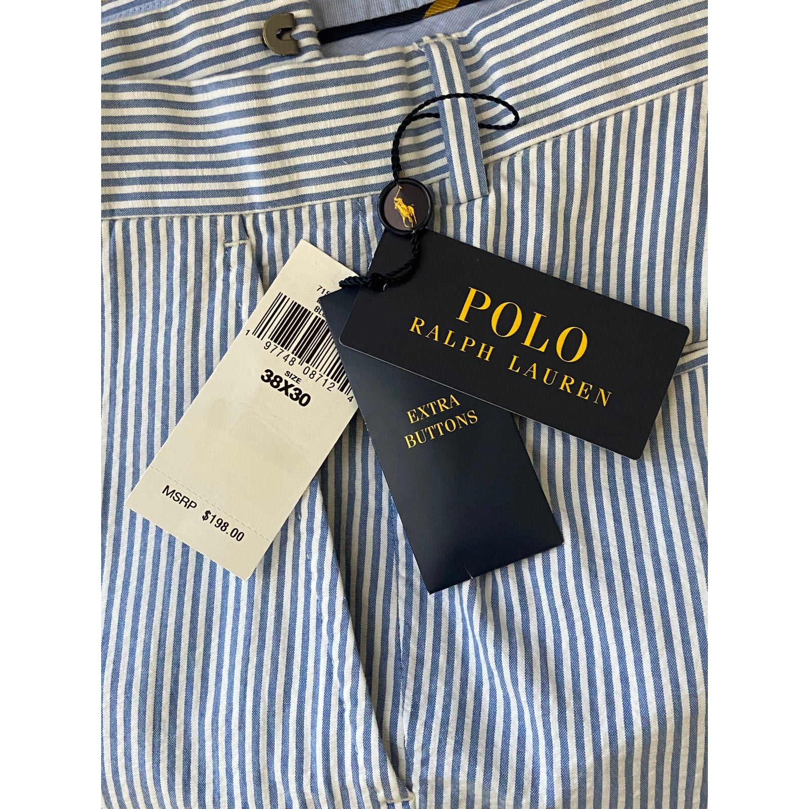 Polo Ralph Lauren Pants Men's 38x30 Seersucker Dress Pants Blue & White