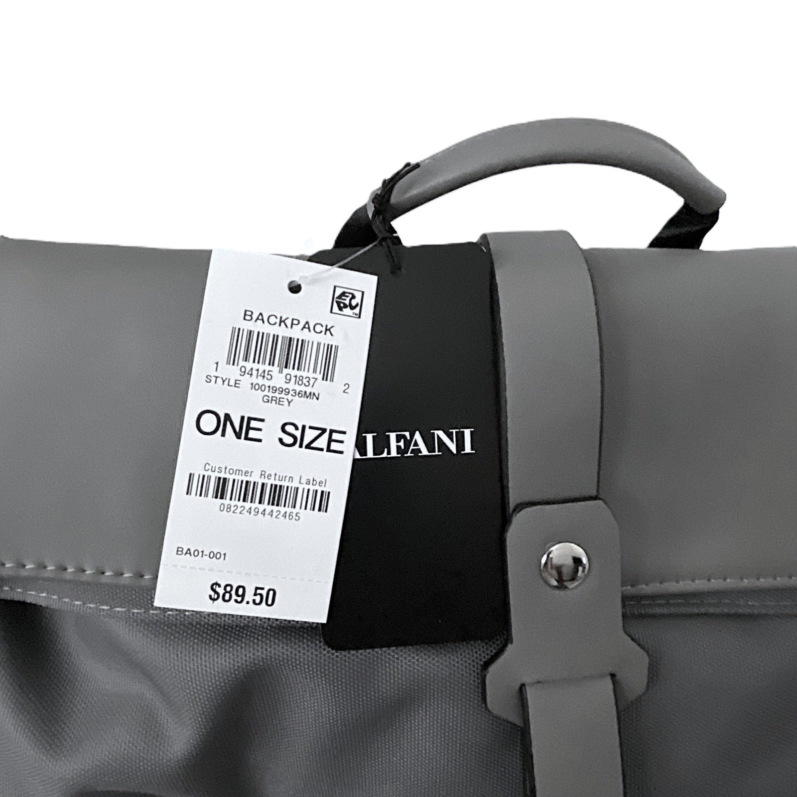 Alfani Men's Rolltop Backpack Strap Closure Adjustable Backstrap Grey NEW