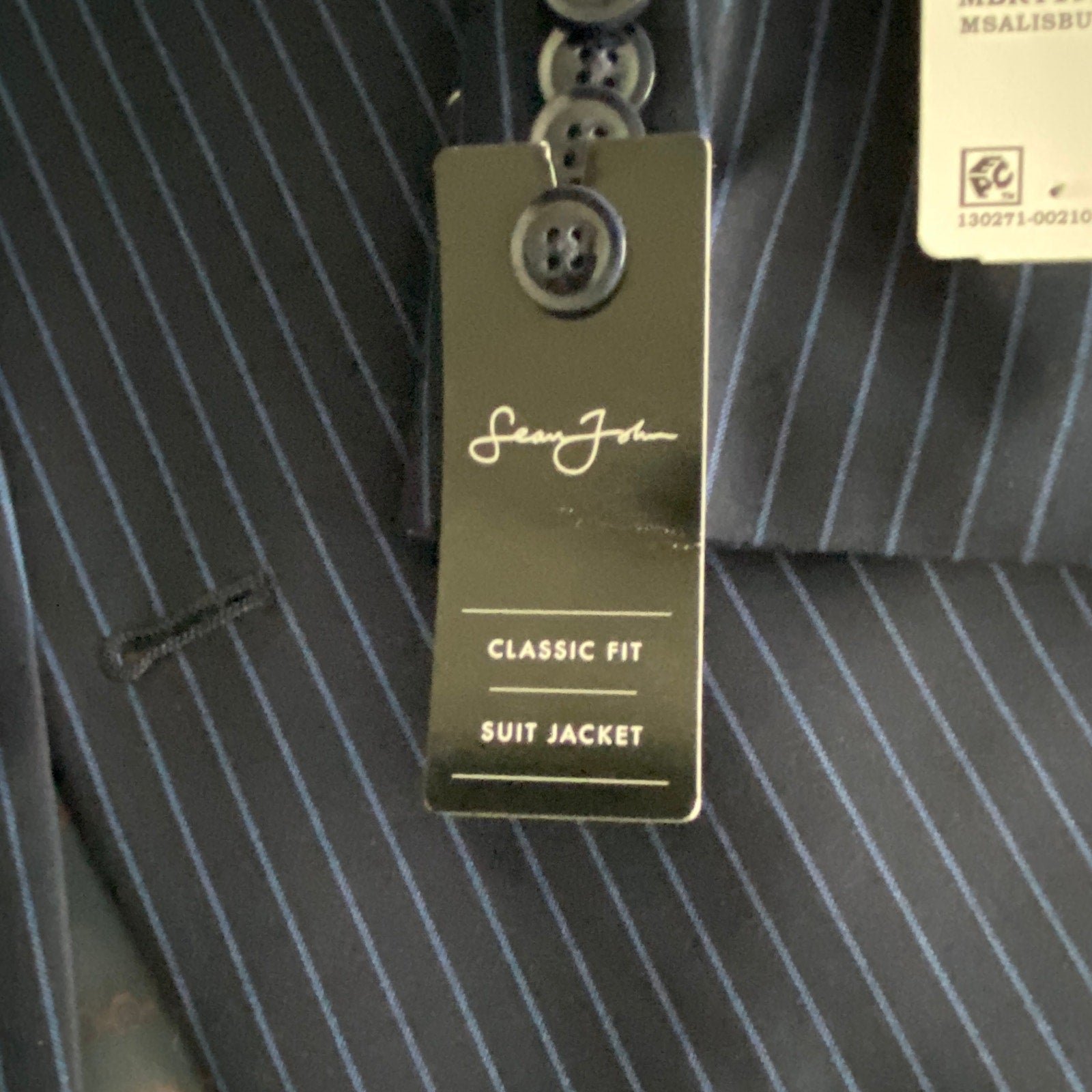 Sean John Suit Jacket Men's 36S Classic Fit Navy Blue Pinstripe