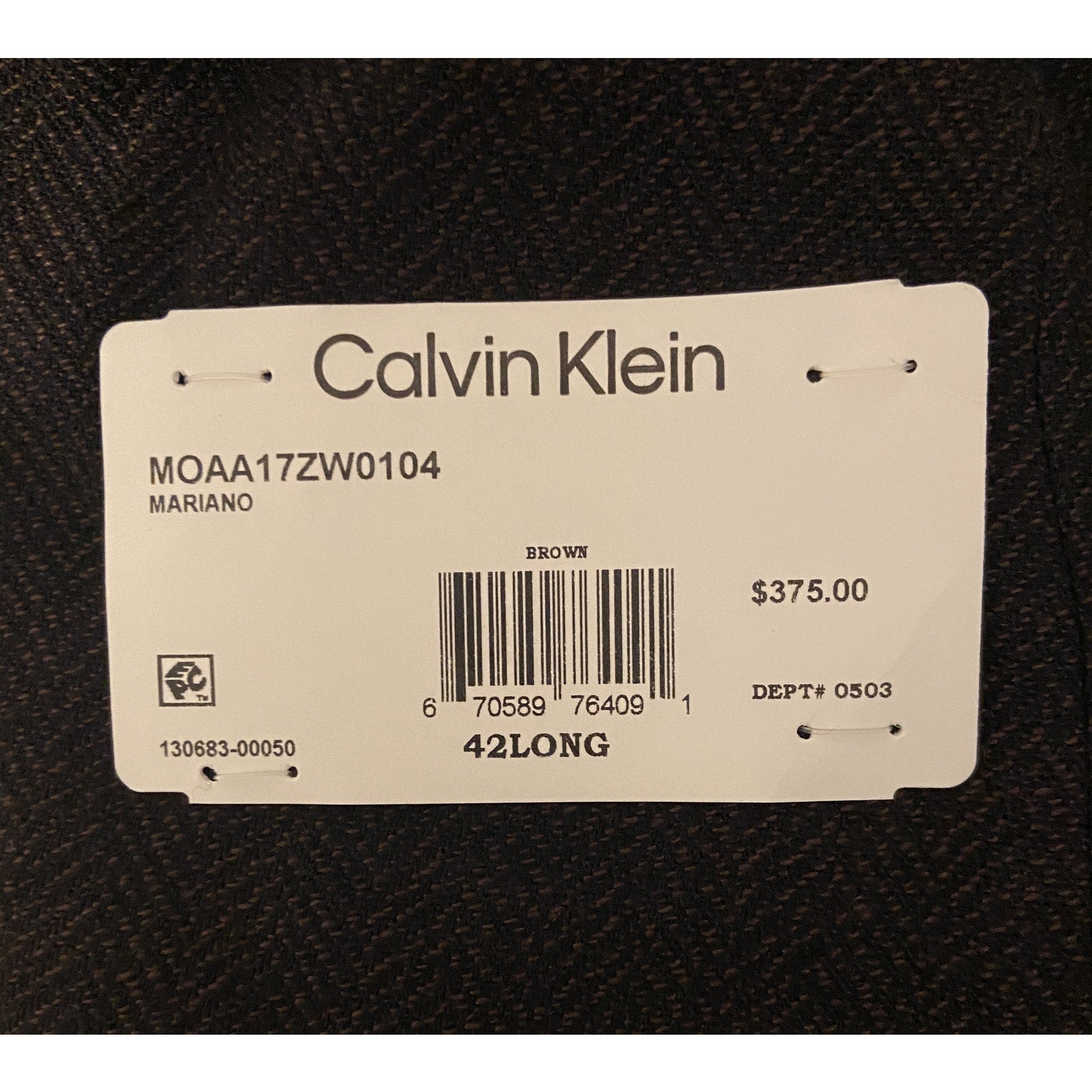 Calvin Klein Men's 42 Long Sport Coat Slim Fit Brown Herringbone Wool