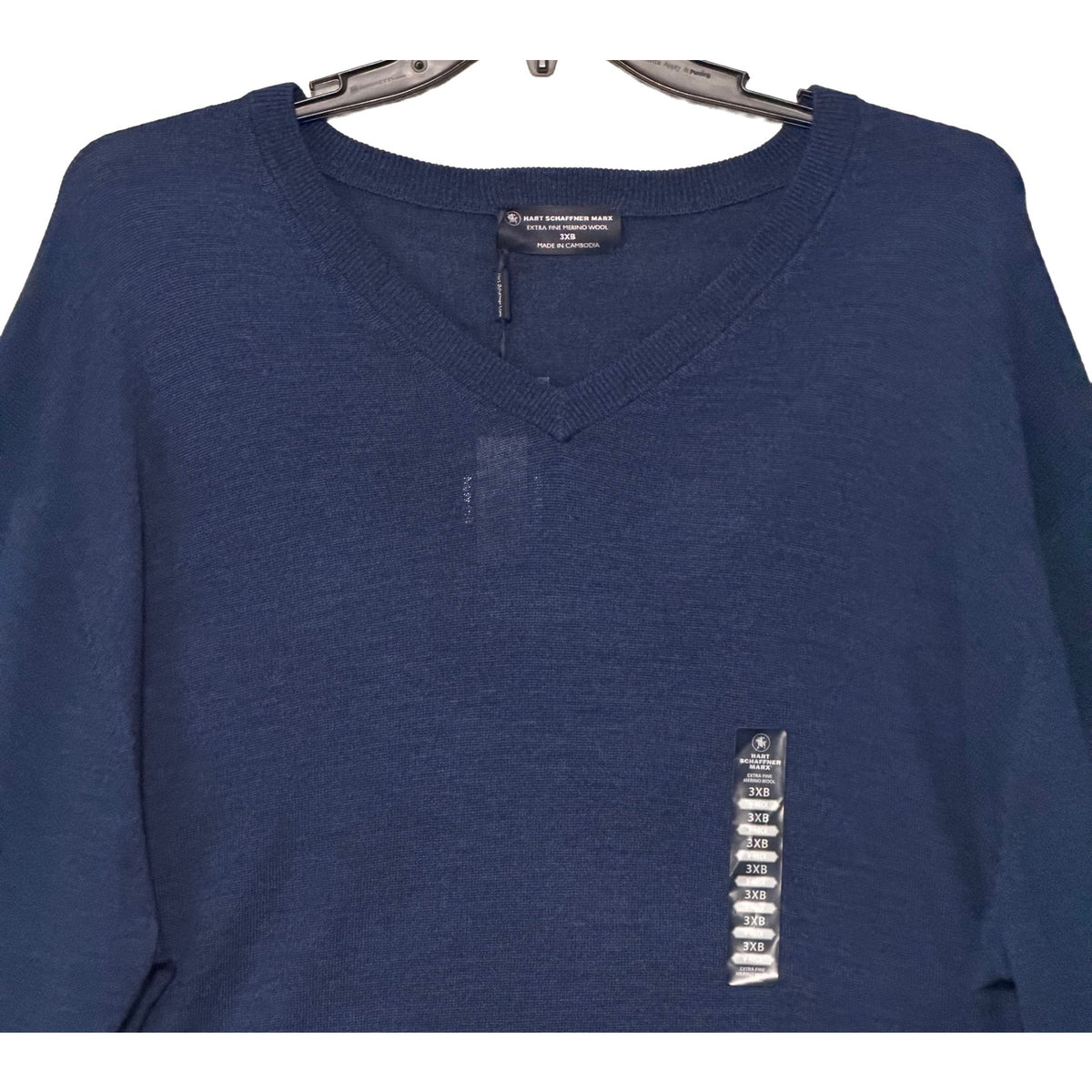 Hart Schaffner Marx Sweater Men's 3XB Big & Tall V-Neck Merino Wool Blue Heather