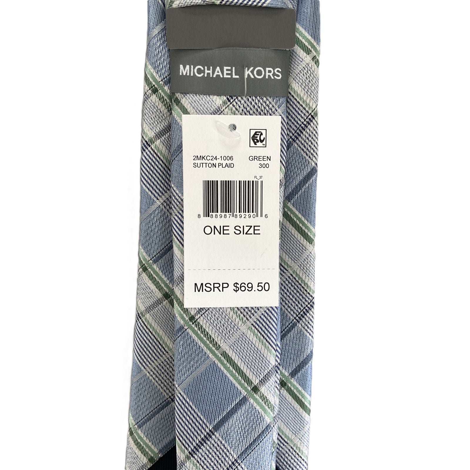 Michael Kors Necktie 3" Green Sutton Plaid Standard Length Silk Blend