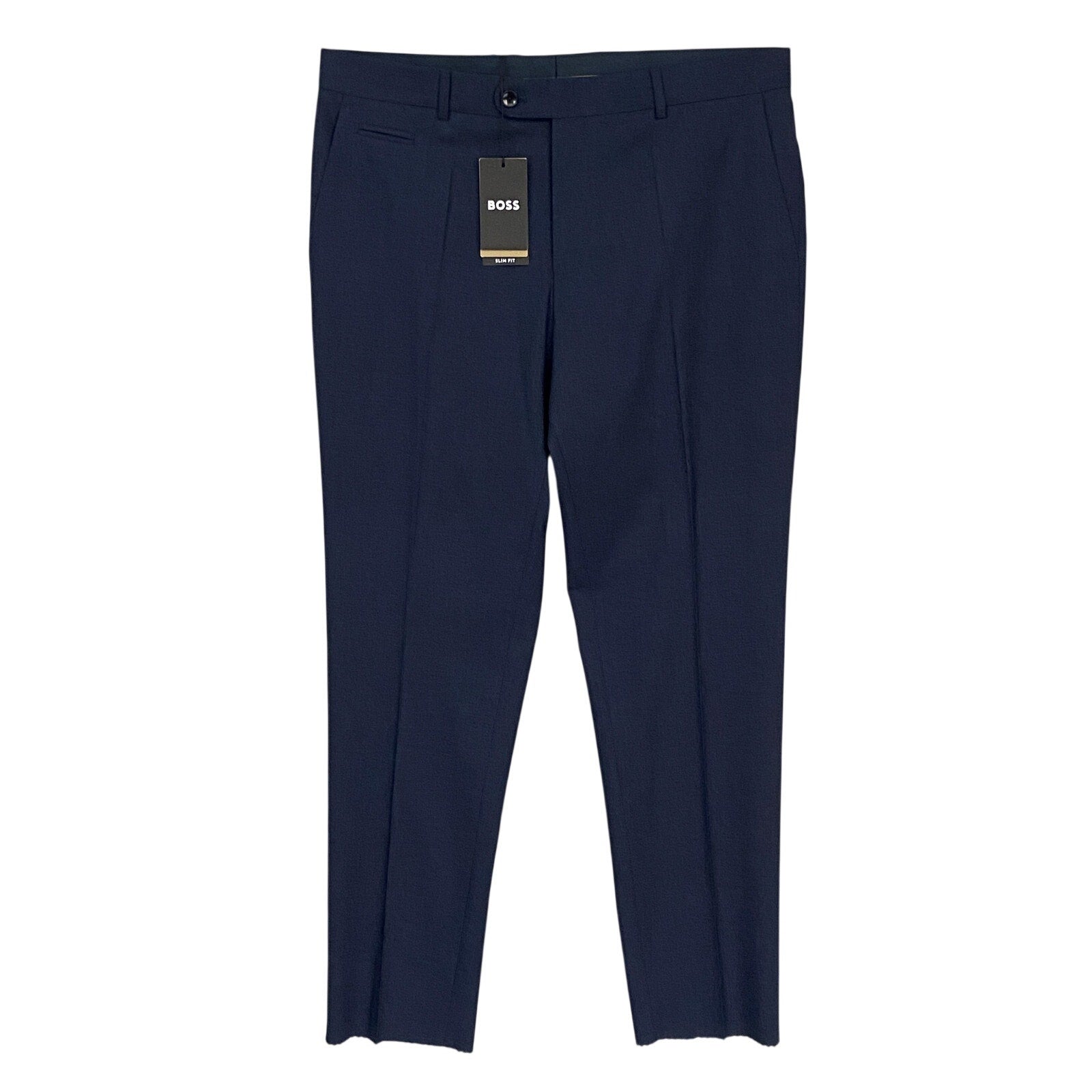 Boss Dress Pants Men's 38x33 Slim Fit Dark Blue Wool Blend Raw Hem Stretch