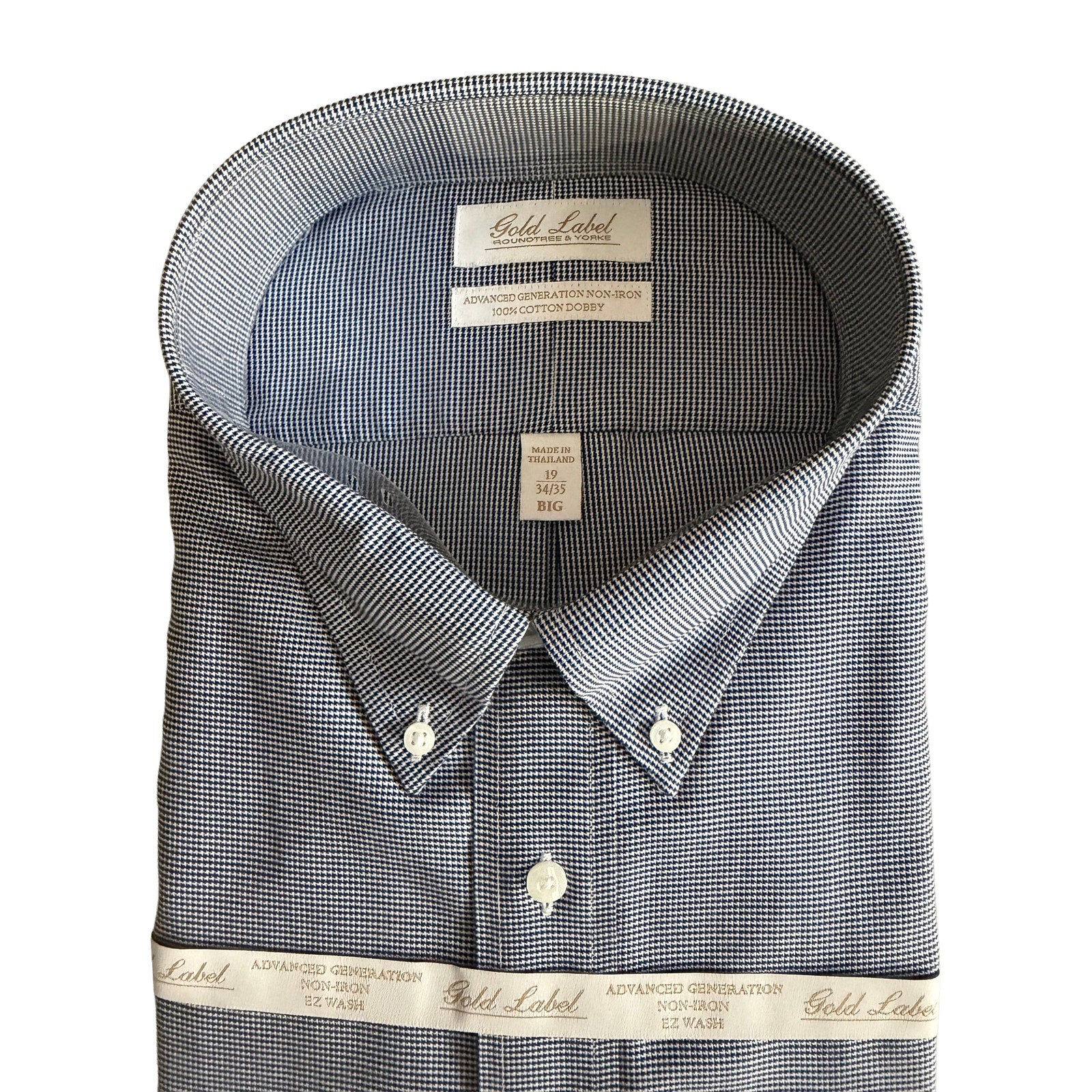 Roundtree & Yorke Shirt Big & Tall Men's 19 34/35 Dress Shirt Navy Blue