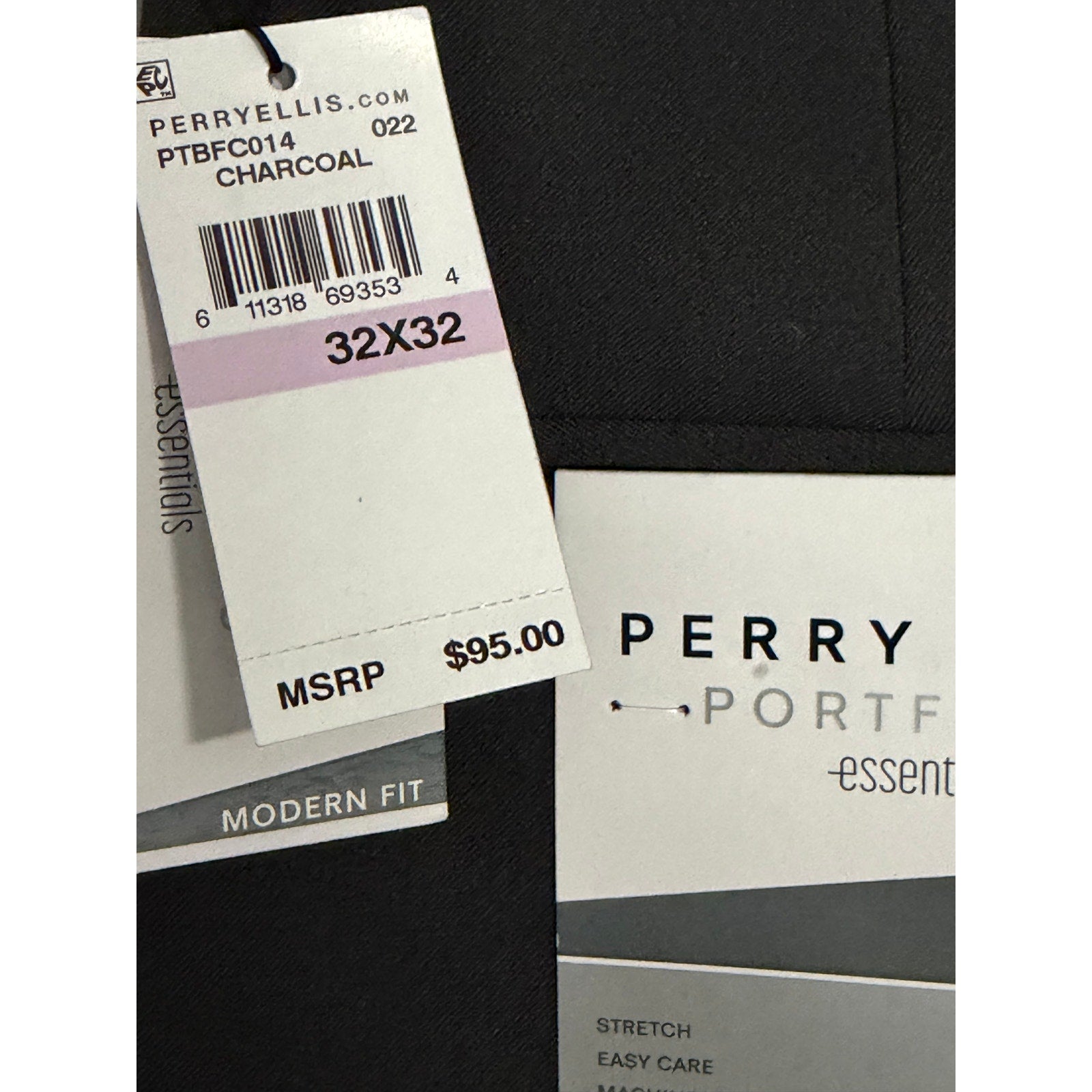 Perry Ellis Portfolio Pants Men's 32"x32" Dress Pants Modern Fit Charcoal