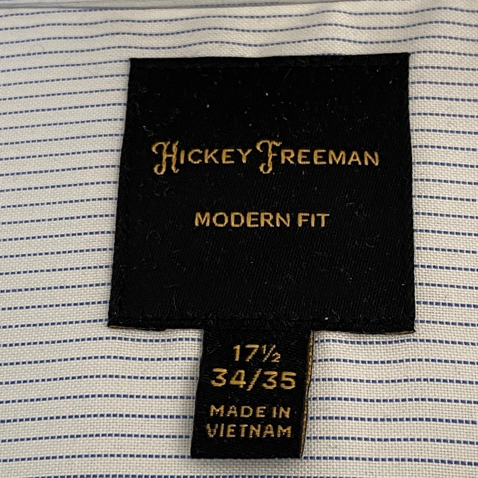 Hickey Freeman Dress Shirt Men's 17.5 34/35 Modern Fit Blue Pinstripe