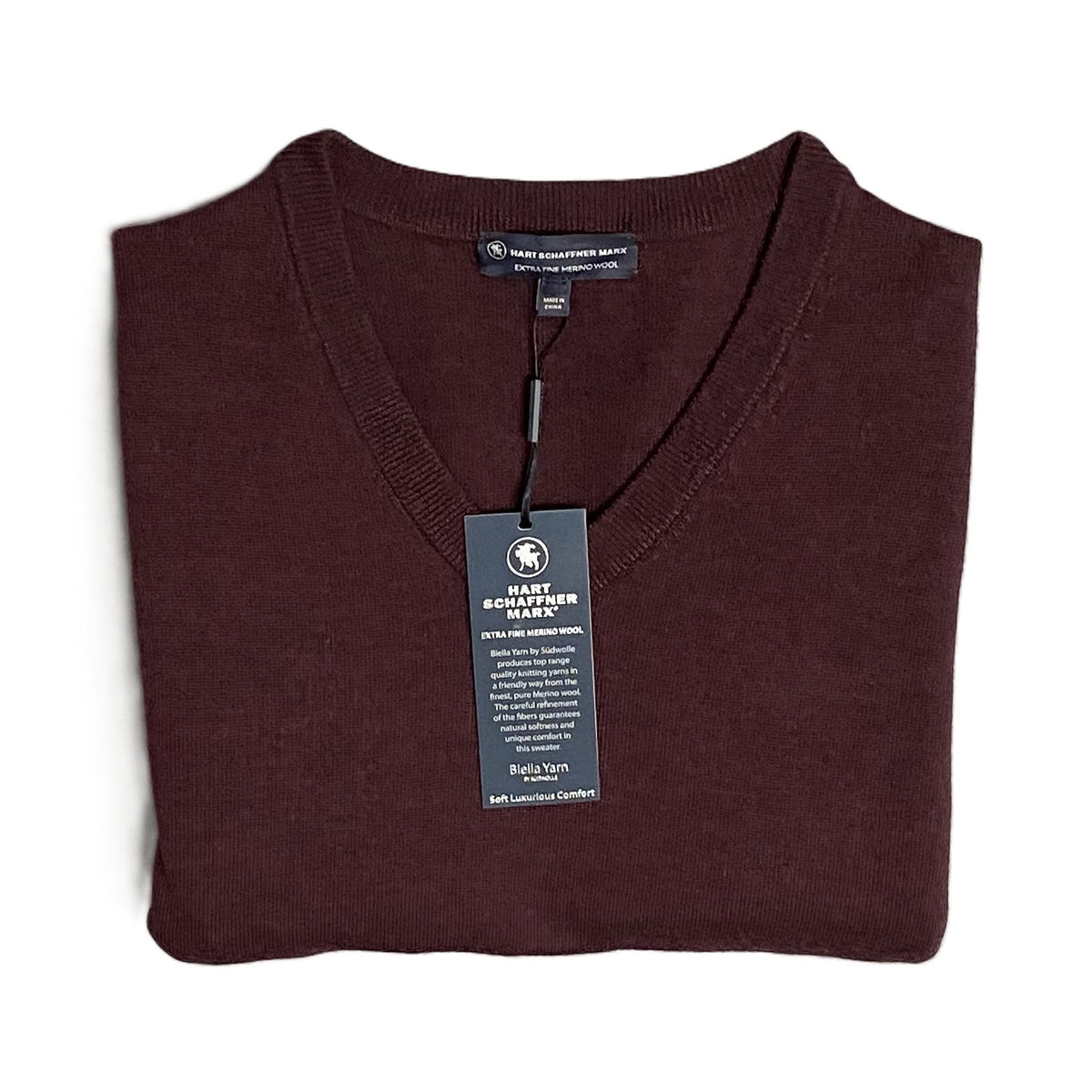 Hart Schaffner Marx Sweater Men's 3XB Big & Tall V-Neck Merino Wool Merlot NWT