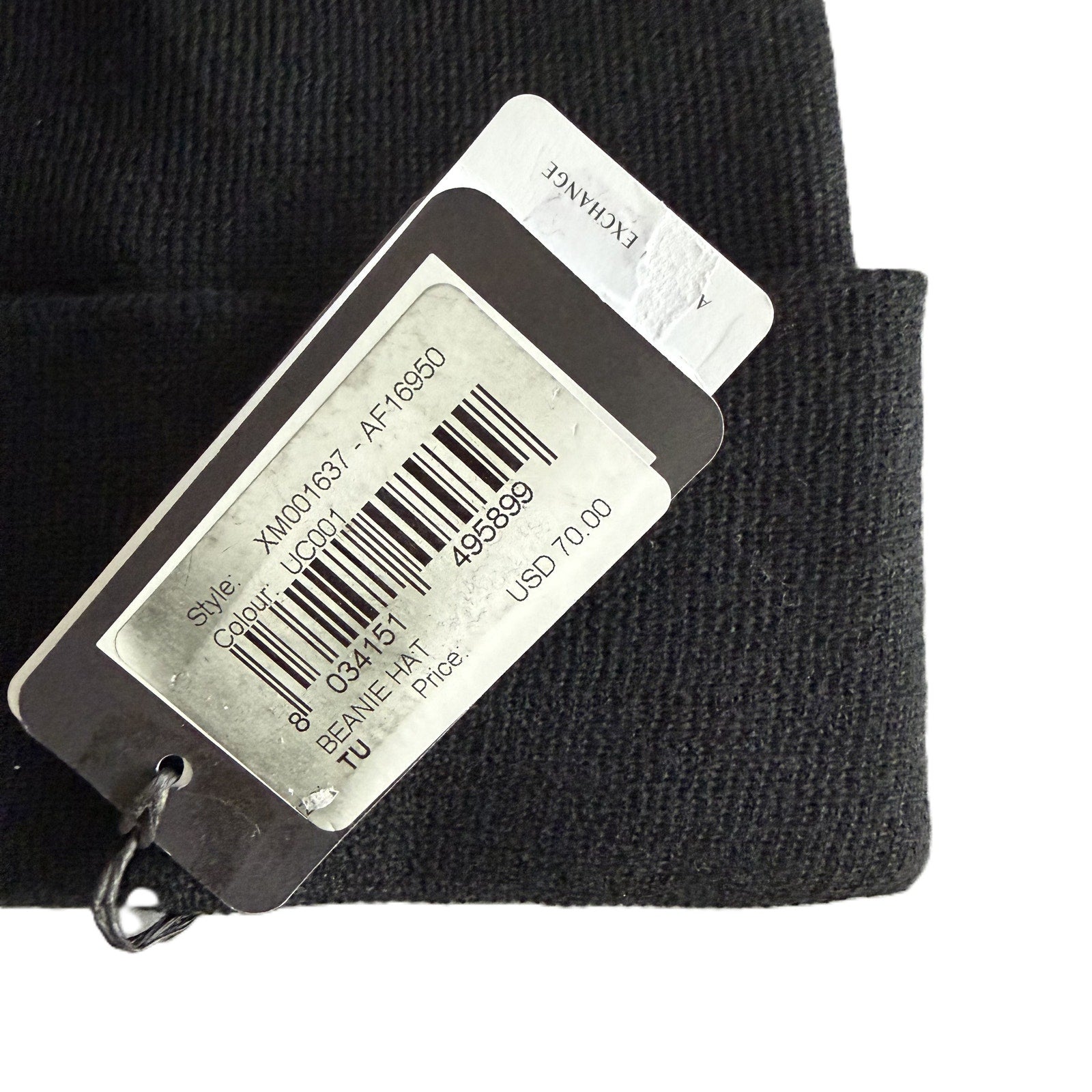 Armani Exchange Milano / New York Knit Beanie One Size Folded Cuff Black