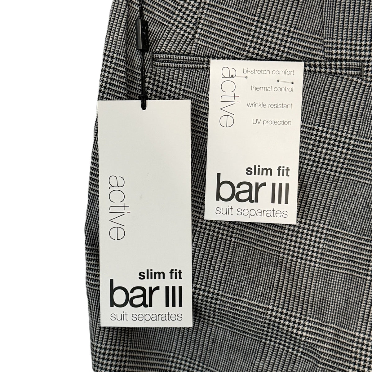 Bar III Dress Pant Men's 30"x30" Slim Fit Wool Blend Black/White Plaid