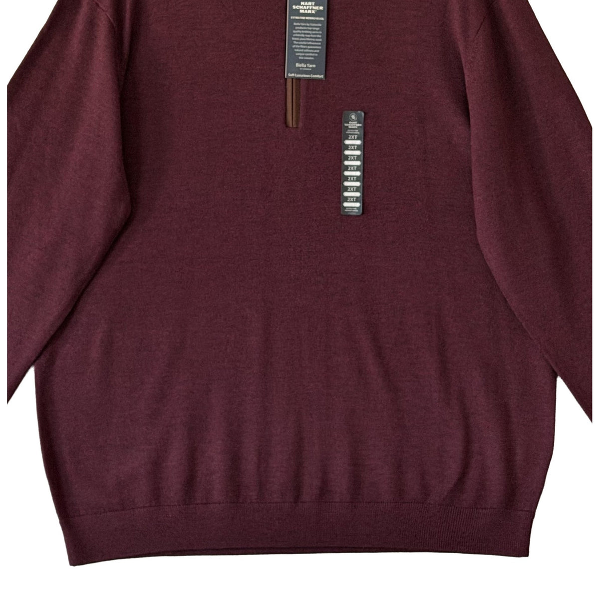 Hart Schaffner Marx Quarter Zip Men's 2XT Big & Tall Merino Wool Merlot Heather