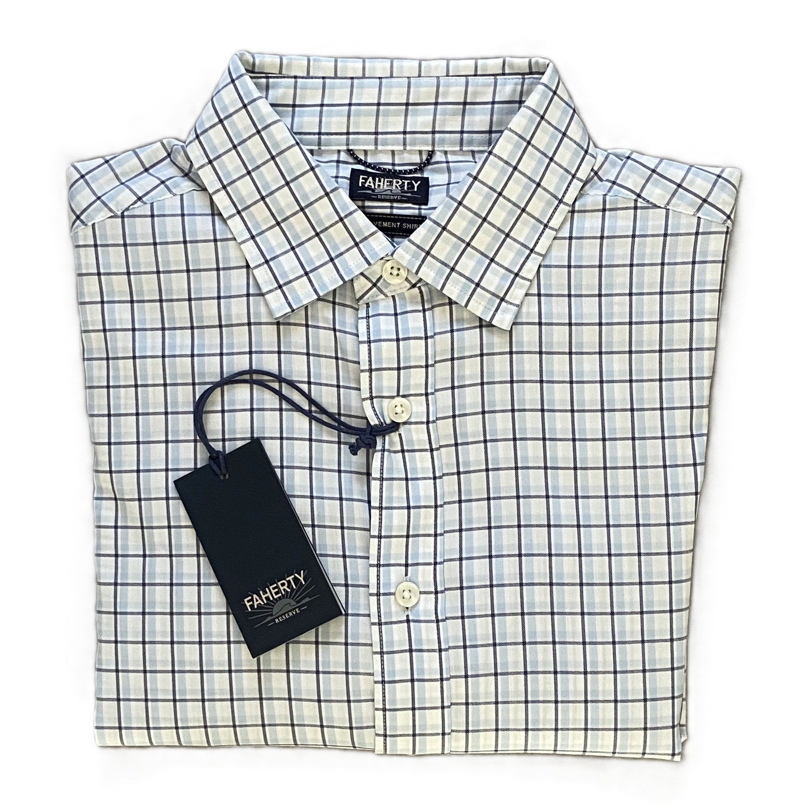 Faherty Shirt Men's Small The Movement Shirt Blue White Check Supima Cotton