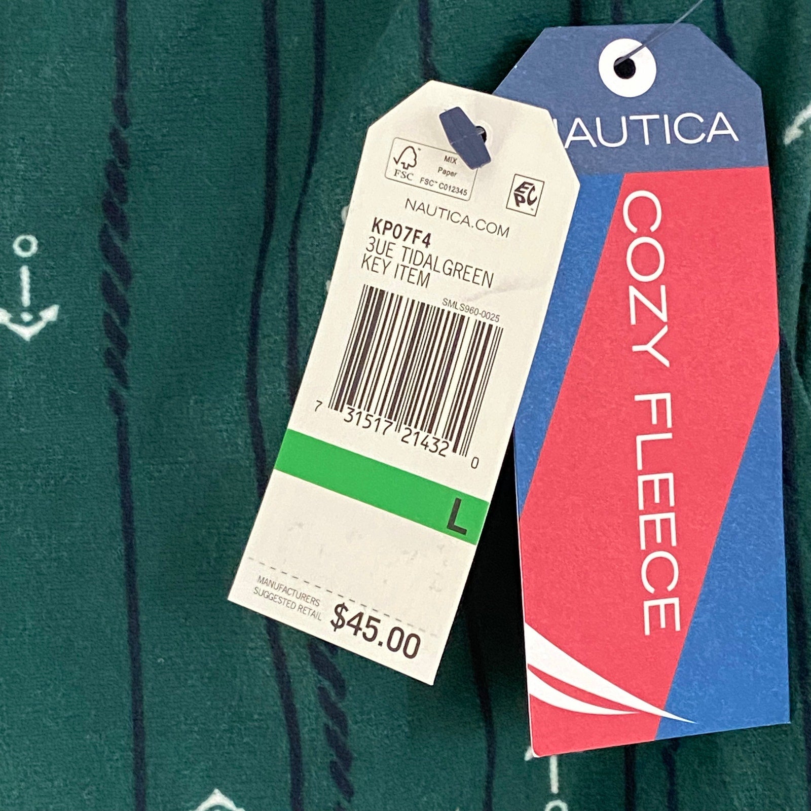 Nautica Sleep Pant Men's Large Fleece Elastic Waist Pockets Green
