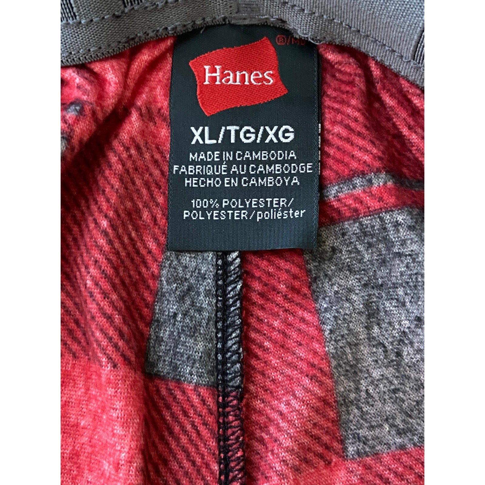 Hanes Fleece Sleep Pant Men's XL Drawstring Pockets Red Buffalo Check