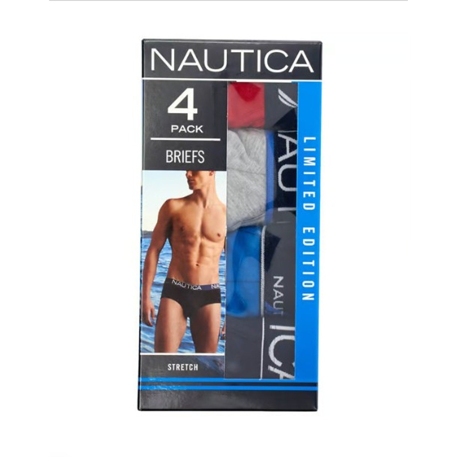 Nautica Men's Large 36-38 Stretch Briefs 4-Pack Red Gray Blue
