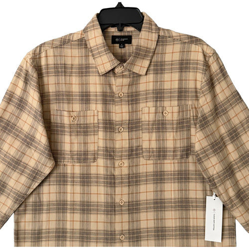 AG Los Angeles Wayne Work Shirt Men's Small Relaxed Fit Tan Plaid