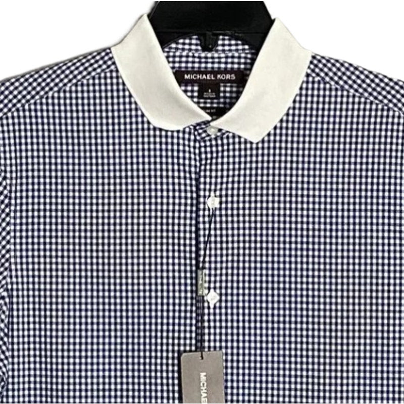 Michael Kors Men's Small Slim Fit Short Sleeve Polo Shirt Blue Gingham