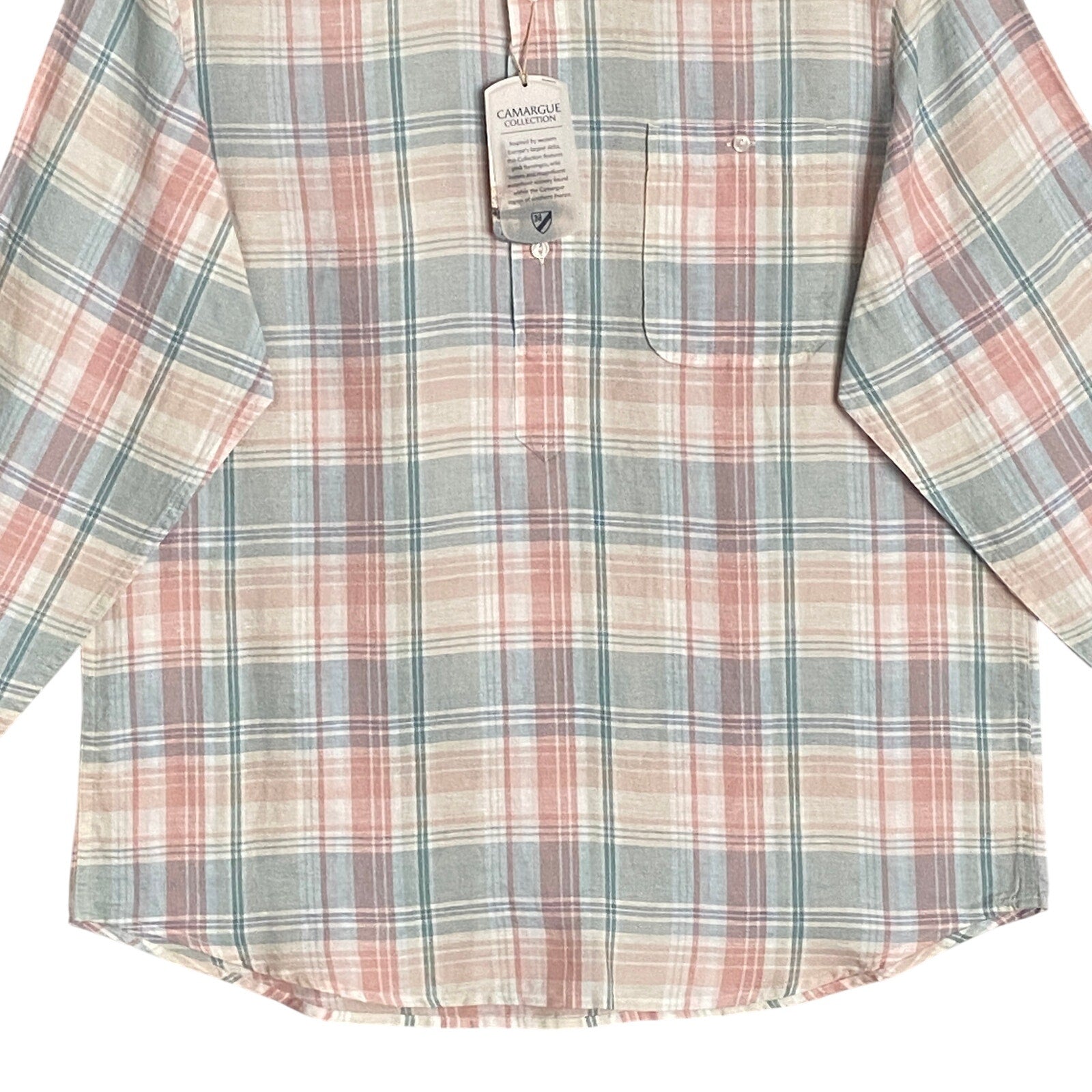 Daniel Cremieux 38 Shirt Men's Large Popover Linen Blend Pink Blue Plaid