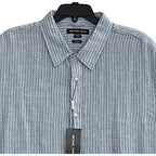 Michael Kors Shirt Men's XXL Classic Fit Linen Short Sleeve Blue Pinstripe