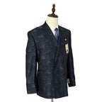 Tayion Sport Coat Men's 44 Short Double-Breasted Jacquard Blue Navy