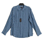 Michael Kors Men's XXL Classic Fit Linen Shirt Blue Check Long Sleeve