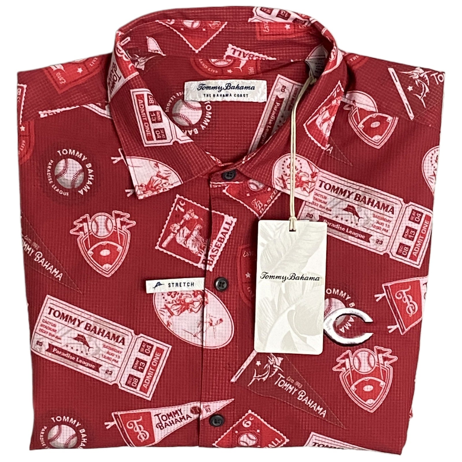 Tommy Bahama Baseball "The Bahama Coast" Men's Large Shirt Cincinnati Reds
