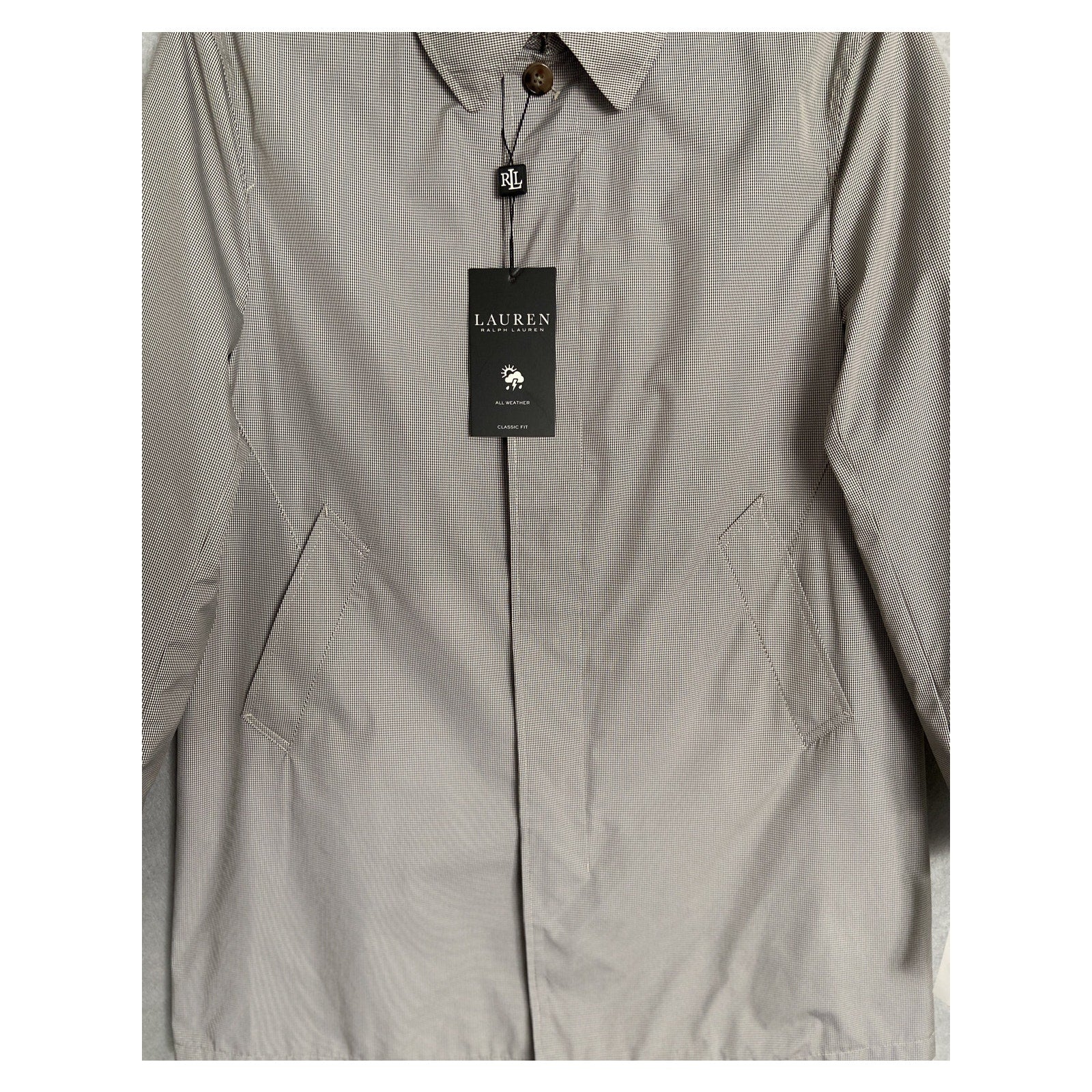 Lauren Ralph Lauren Coat Men's 38R Raincoat Stanza Cream Brown Houndstooth