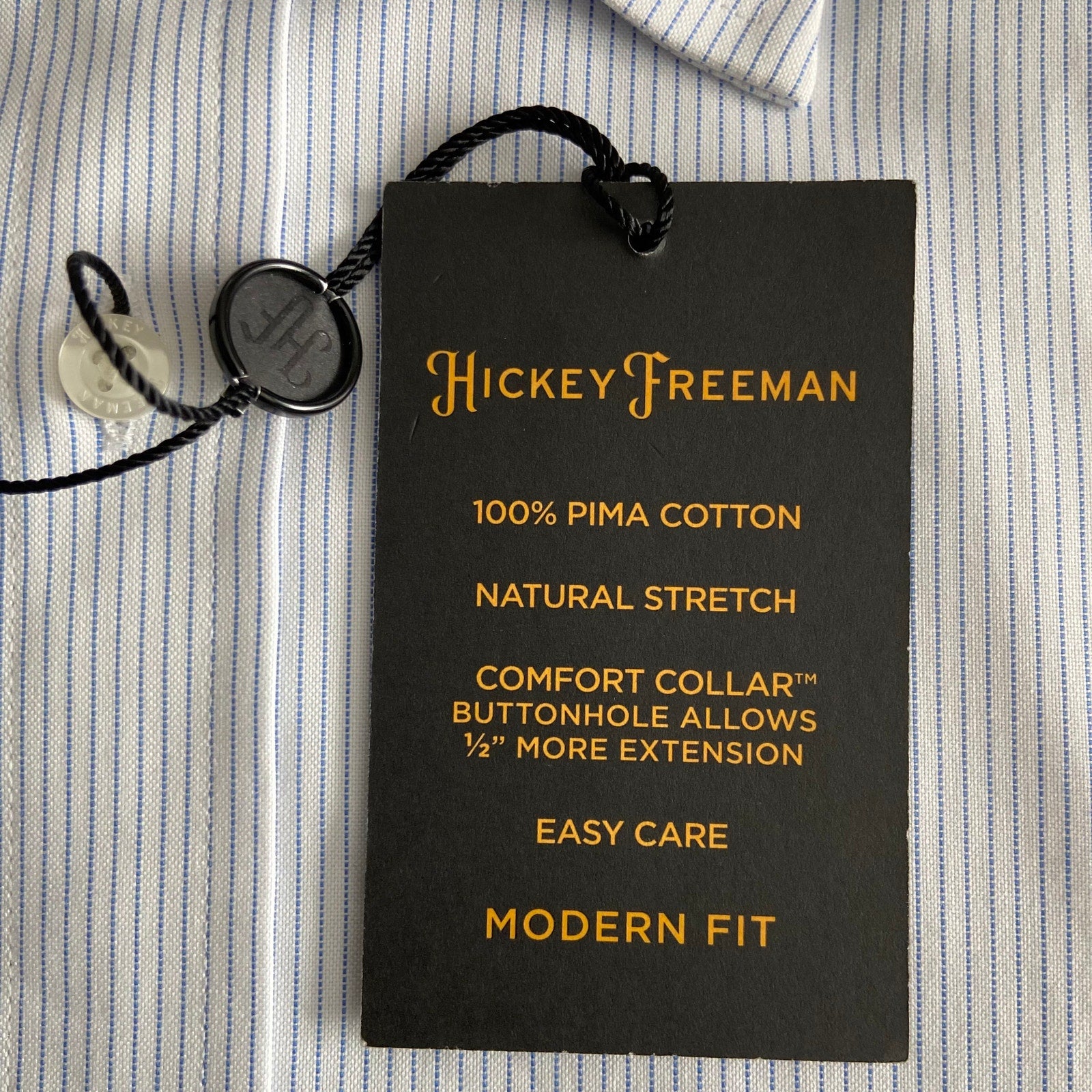 Hickey Freeman Dress Shirt Men's 17.5 34/35 Modern Fit Blue Pinstripe