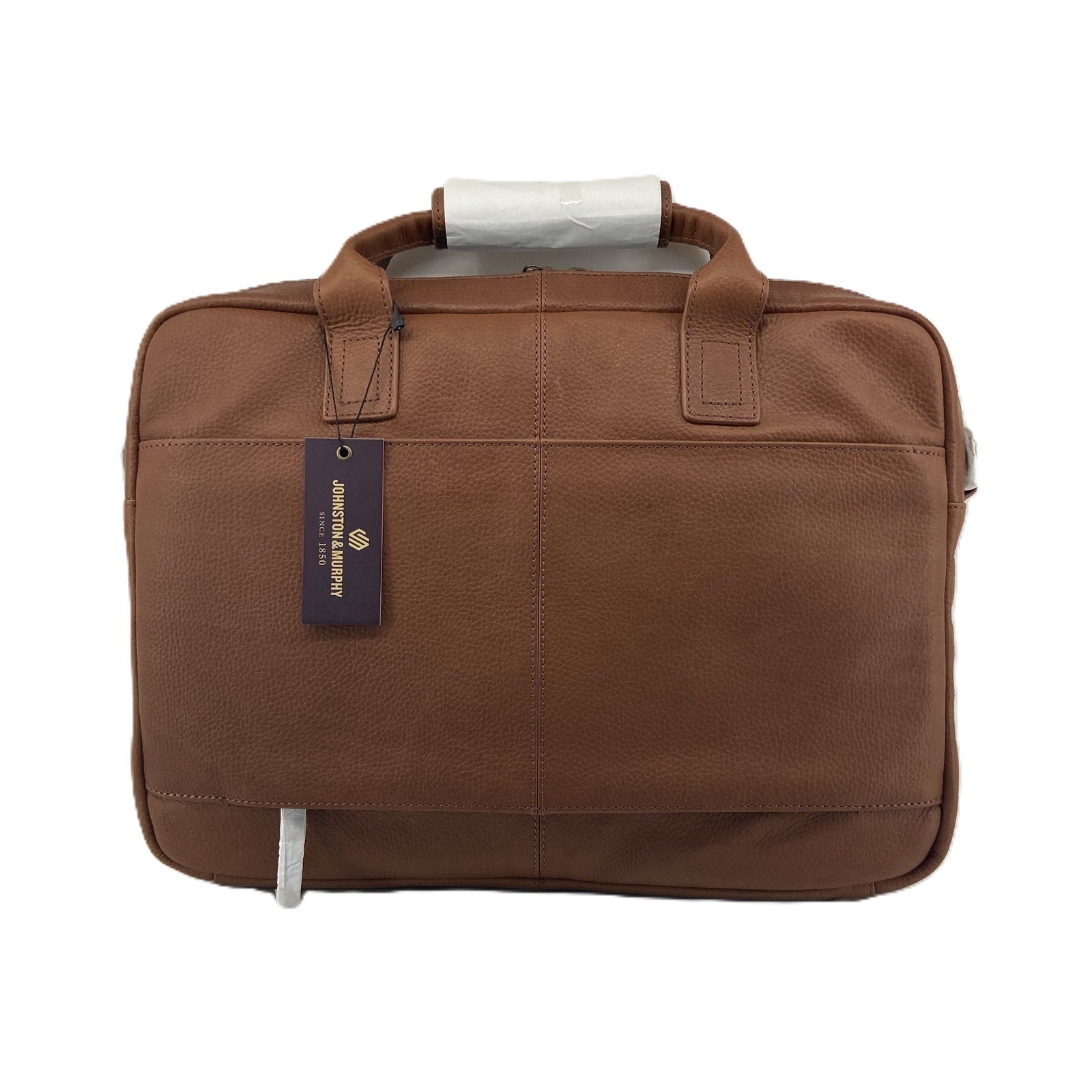 Johnston & Murphy Briefcase Oil-Tanned Leather Adj Crossbody Strap Tan NEW