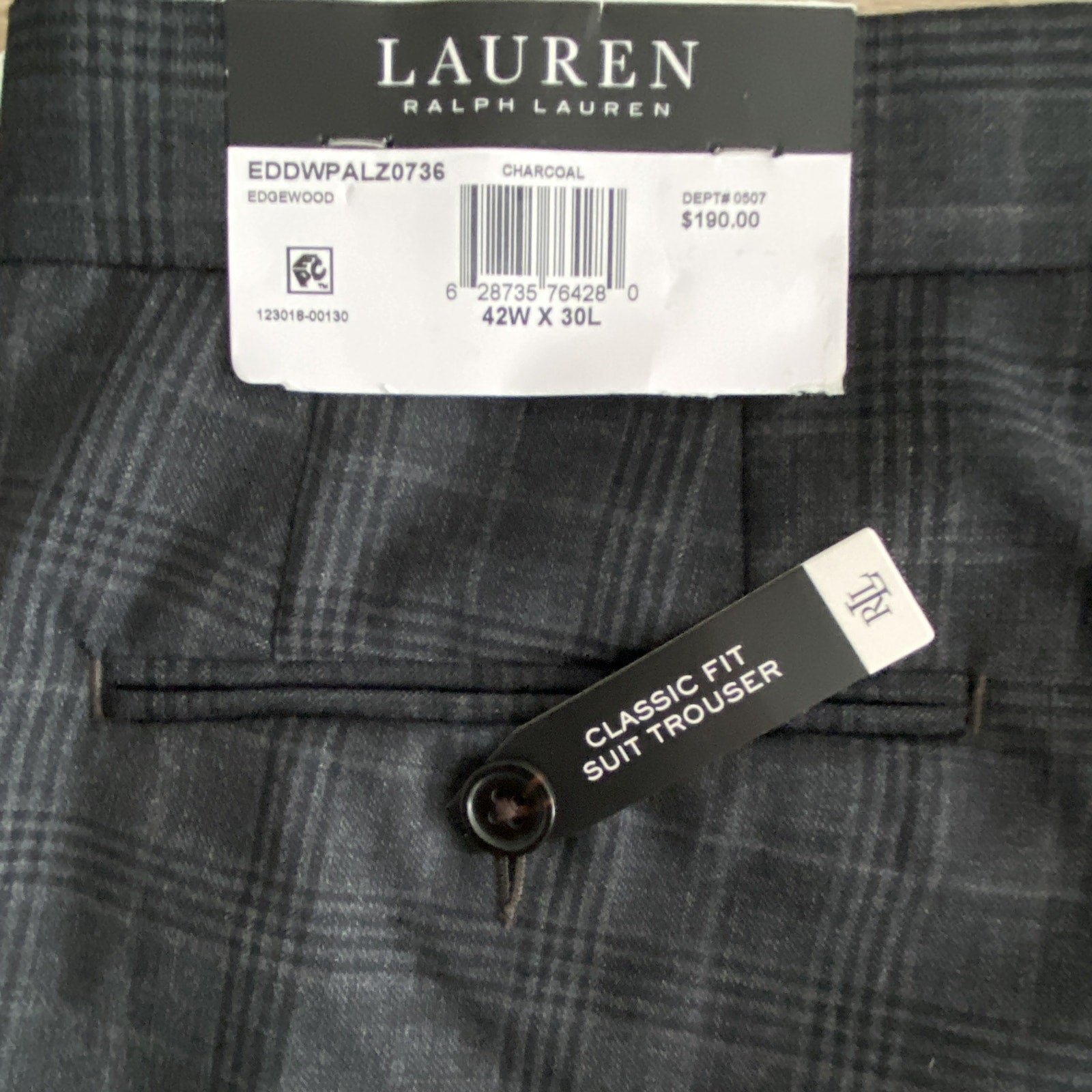 Lauren Ralph Lauren Suit Pants Men's 42"x30" Ultraflex Classic Fit Charcoal