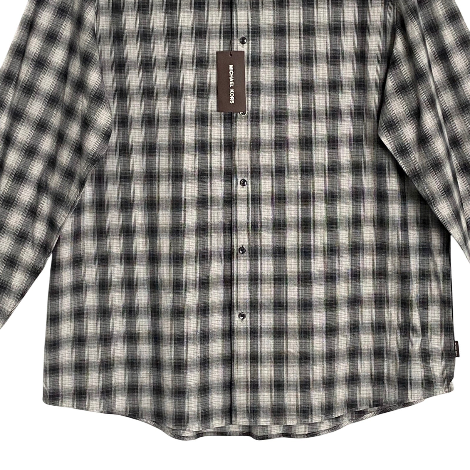 Michael Kors Men's XXL Classic Fit Flannel Shirt Black Grey Plaid Stretch