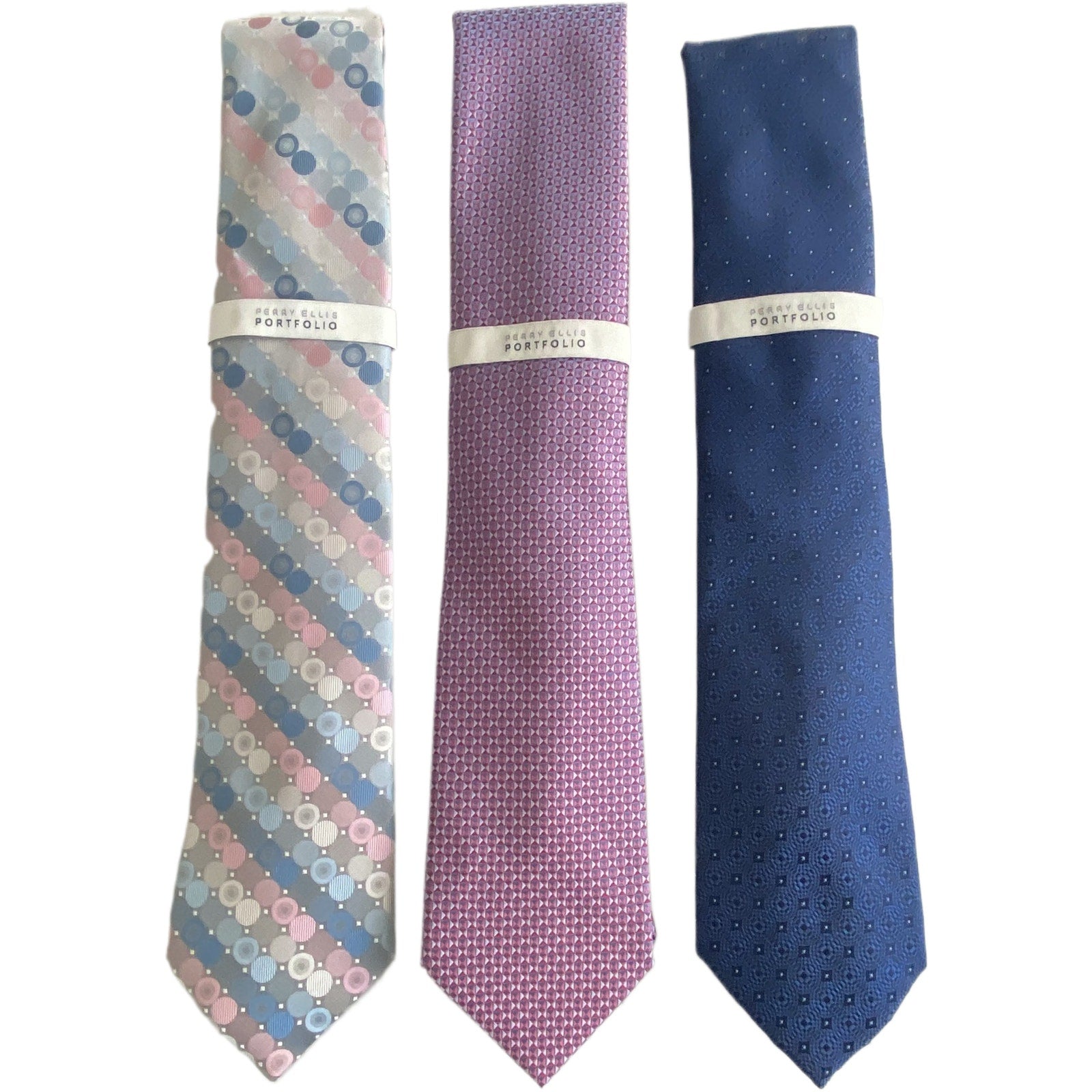 Perry Ellis Portfolio Necktie Lot of 3 Classic Width/Length Blue, Red, Gray