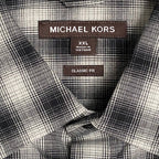 Michael Kors Men's XXL Classic Fit Flannel Shirt Black Grey Plaid Stretch