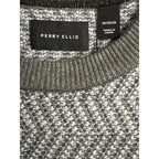 Perry Ellis Sweater Men's 2X Big & Tall Yarn Herringbone Crew Neck Gray