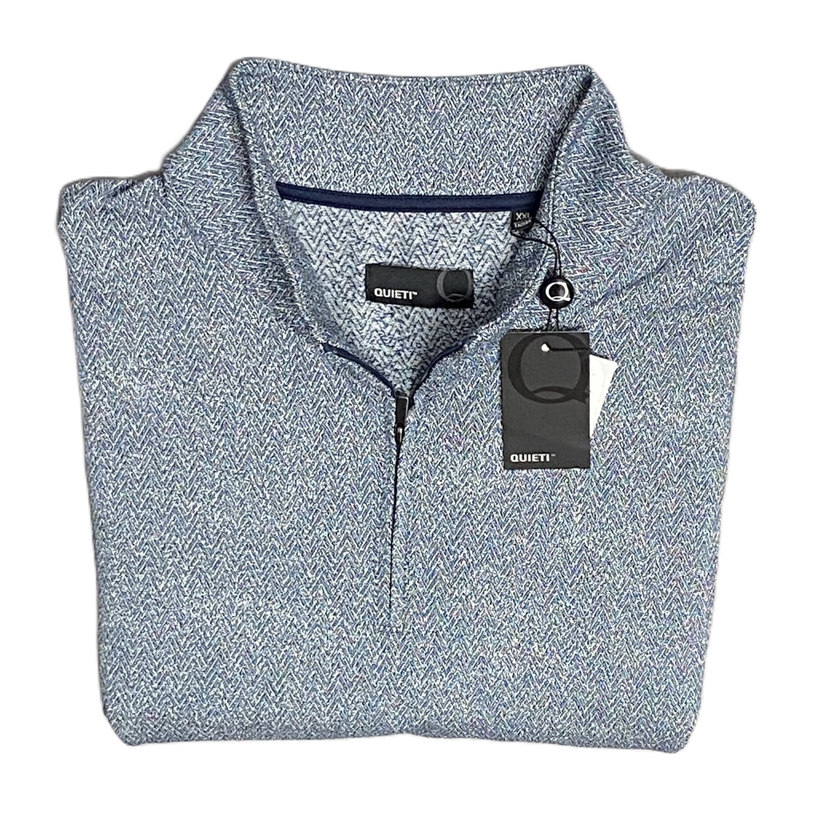Quieti 1/4 Zip Pullover Men's XXL Mock Neck Stretch Fabric Blue