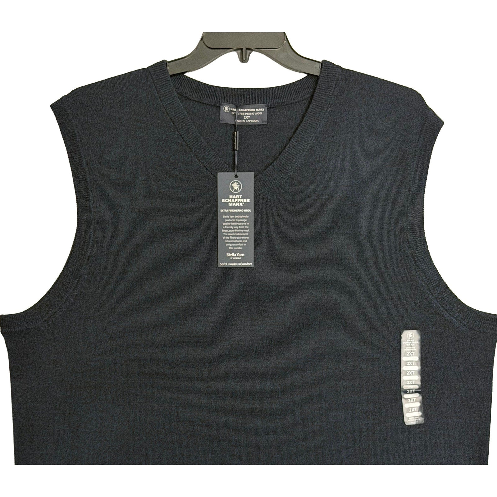 Hart Schaffner Marx Sweater Vest Men's 2XT Big & Tall Wool Navy Heather