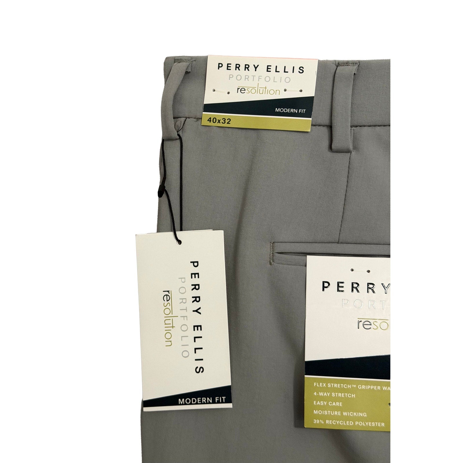 Perry Ellis Portfolio Pants Men's 40"x32" Modern Fit Dress Pant Chiseled Stone