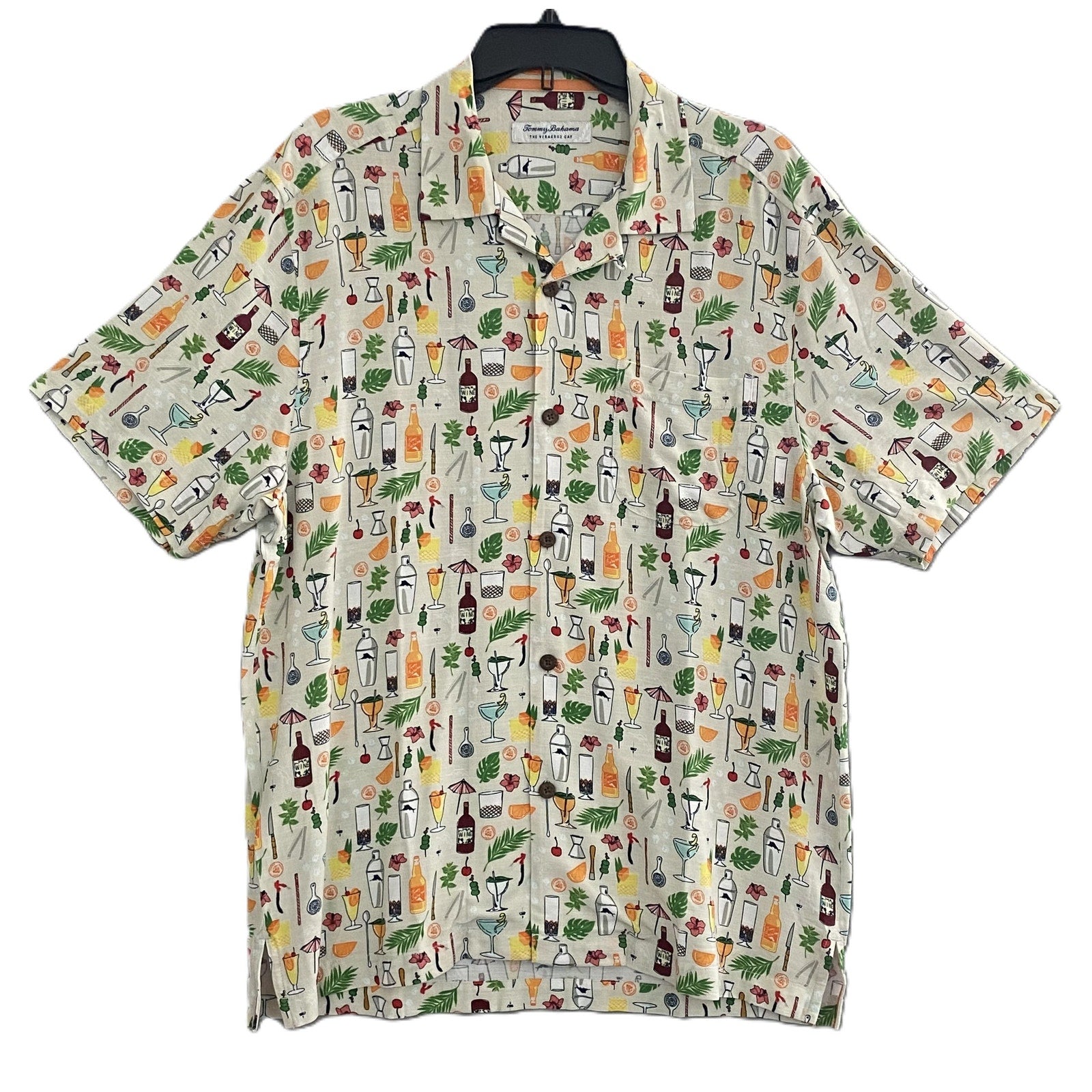 Tommy Bahama Shirt "The Veracruz Cay Lemon Lounge" Men's Medium Foggy Dew