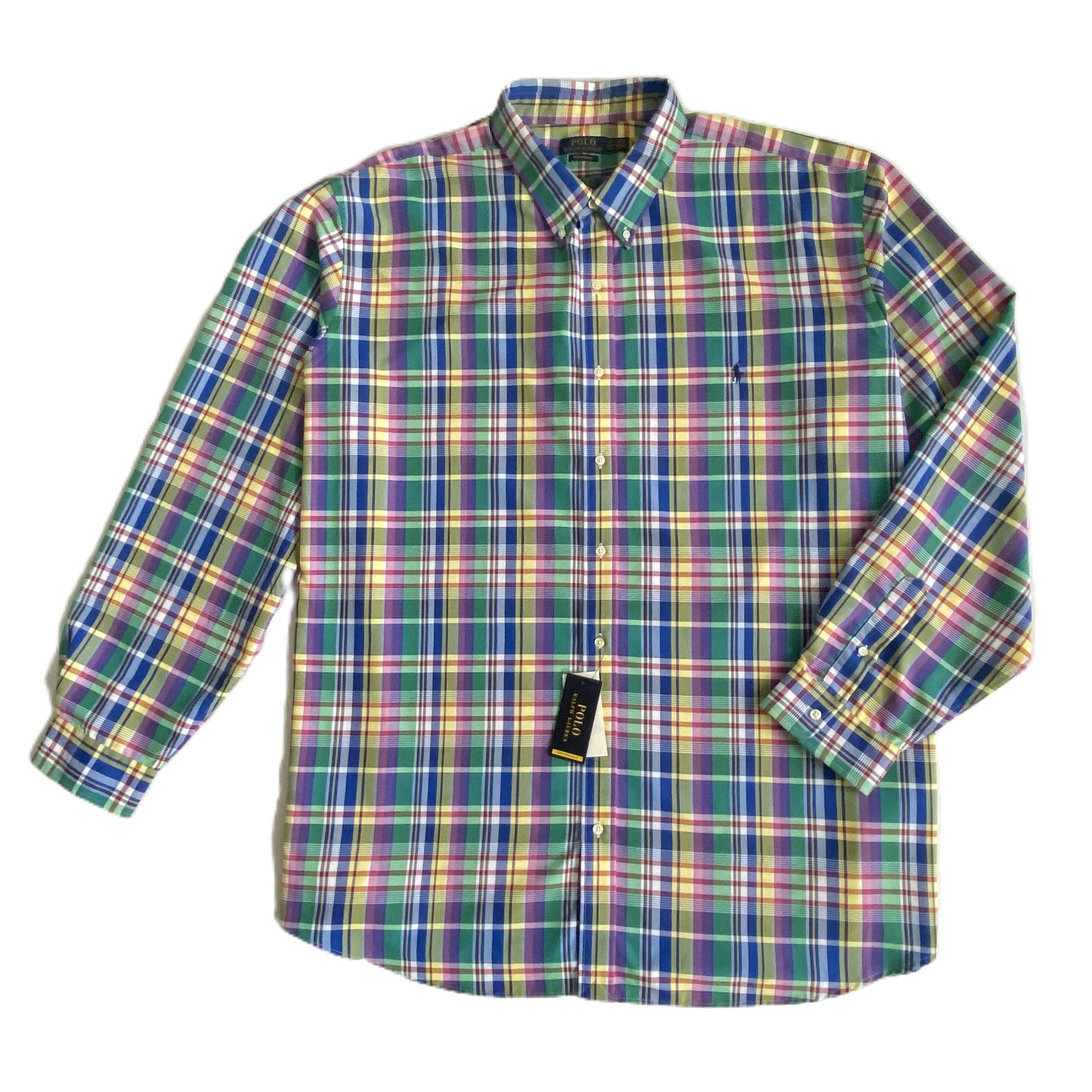 Polo Ralph Lauren Shirt Men's 4XLT Big & Tall Long Sleeve Blue Green Plaid