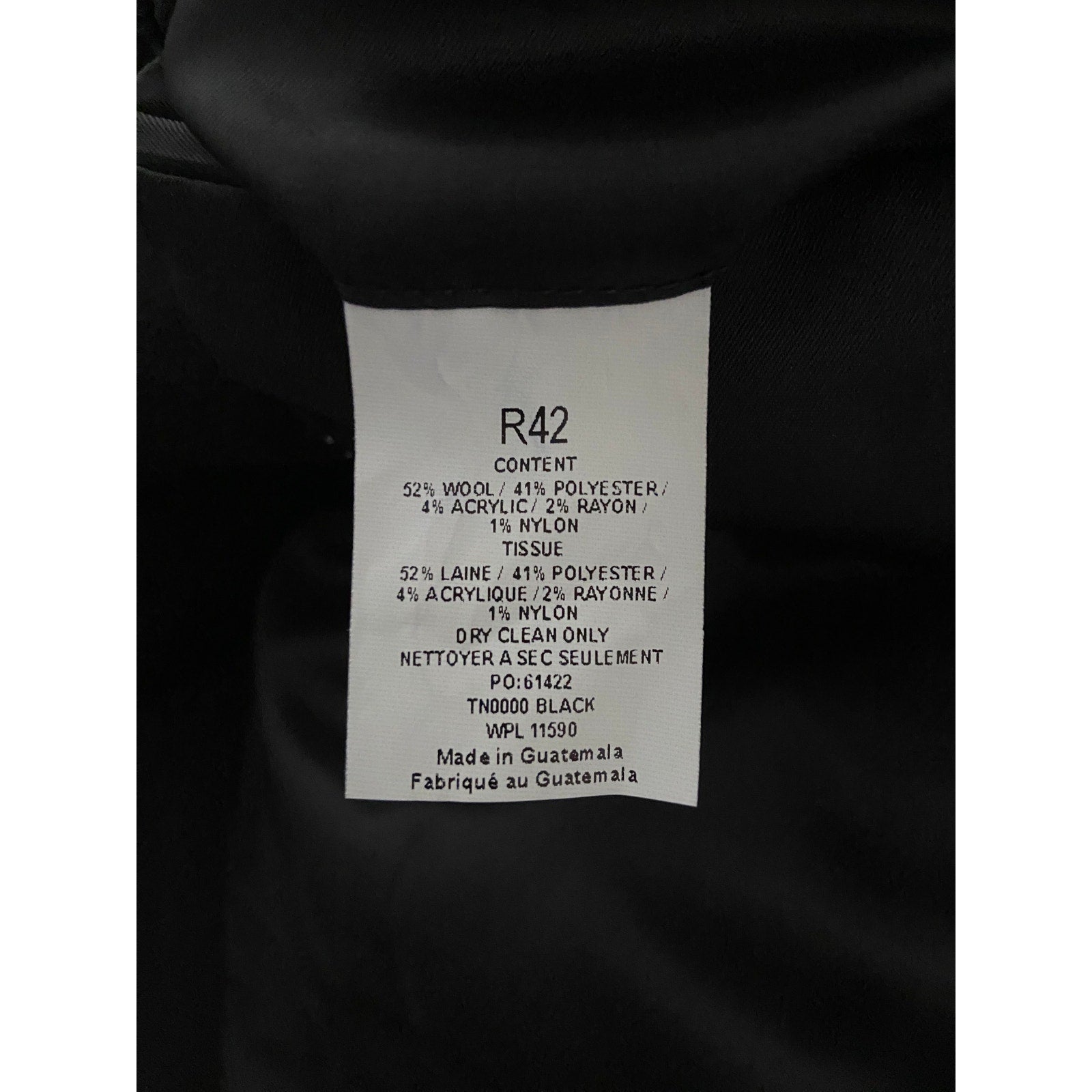 Nautica Men's 42 Regular Overcoat Double-Breasted Wool Blend Lined Black