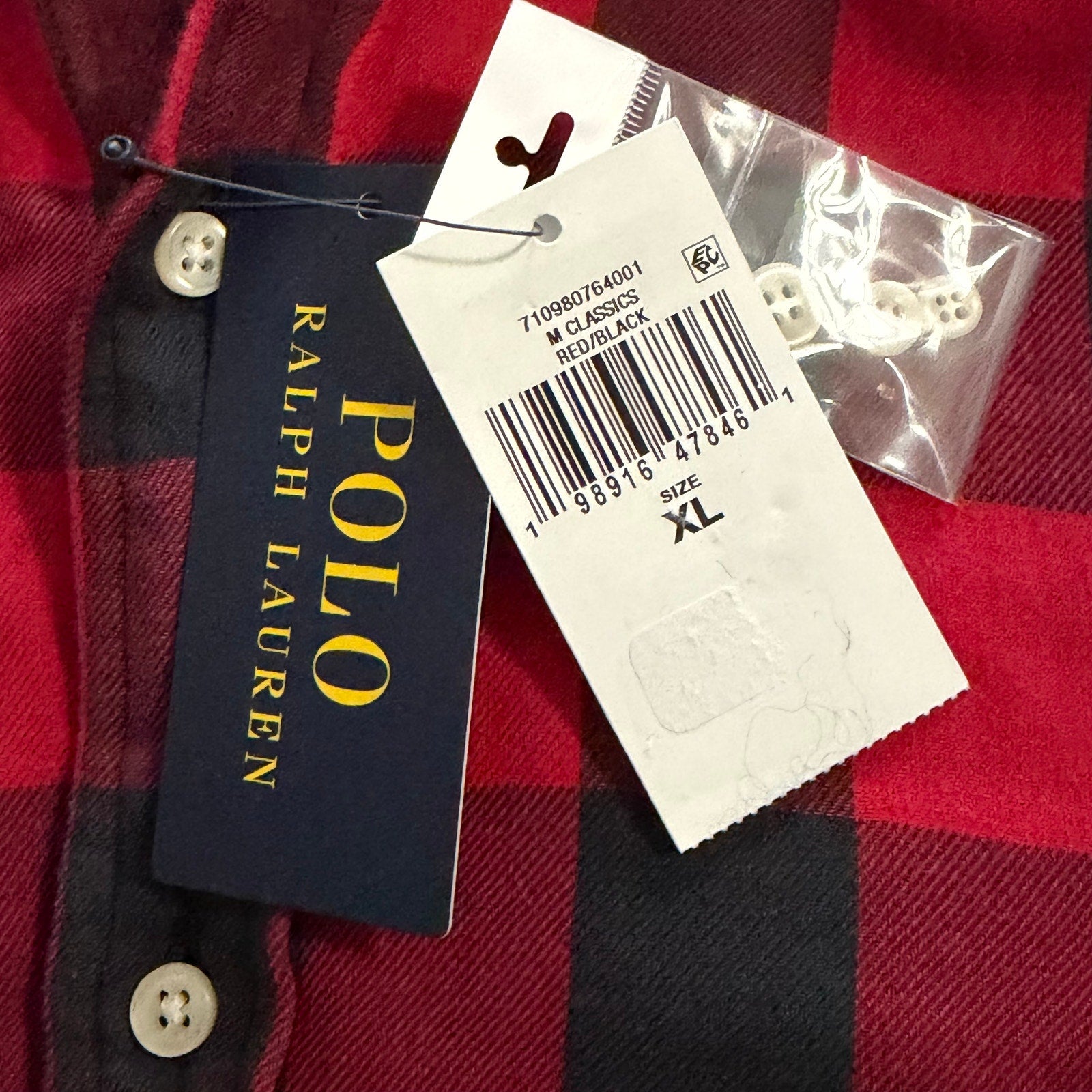 Polo Ralph Lauren Men's XL Classic Fit Cotton Flannel Shirt Red Black Check