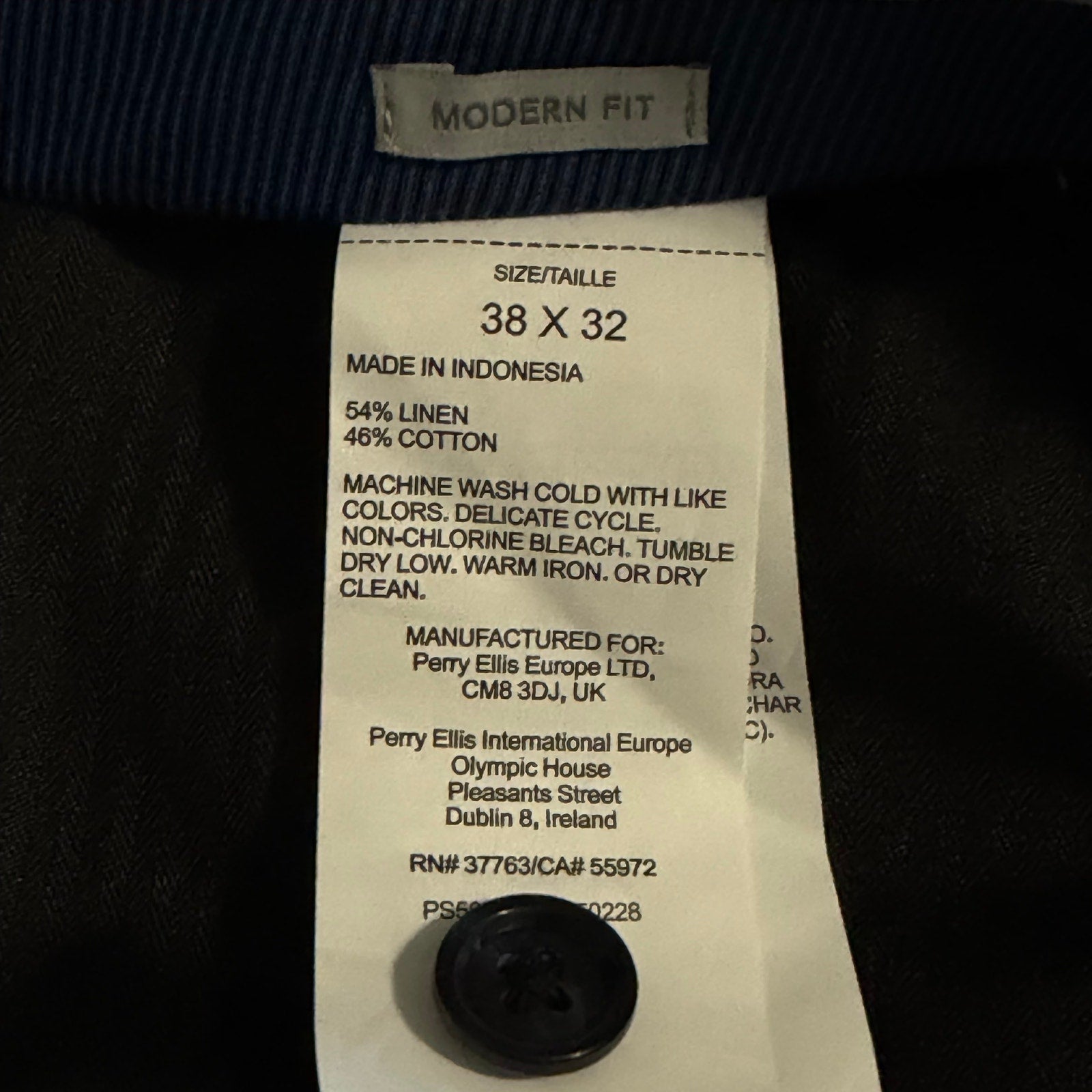 Perry Ellis Portfolio Pants Men's 38"x32" Modern Fit Linen Blend Blueprint