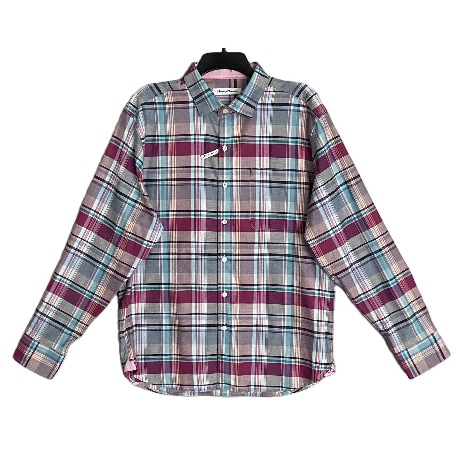 Tommy Bahama Men's XL "Lazlo Cheers Check" Shirt Silk Blend Stretch