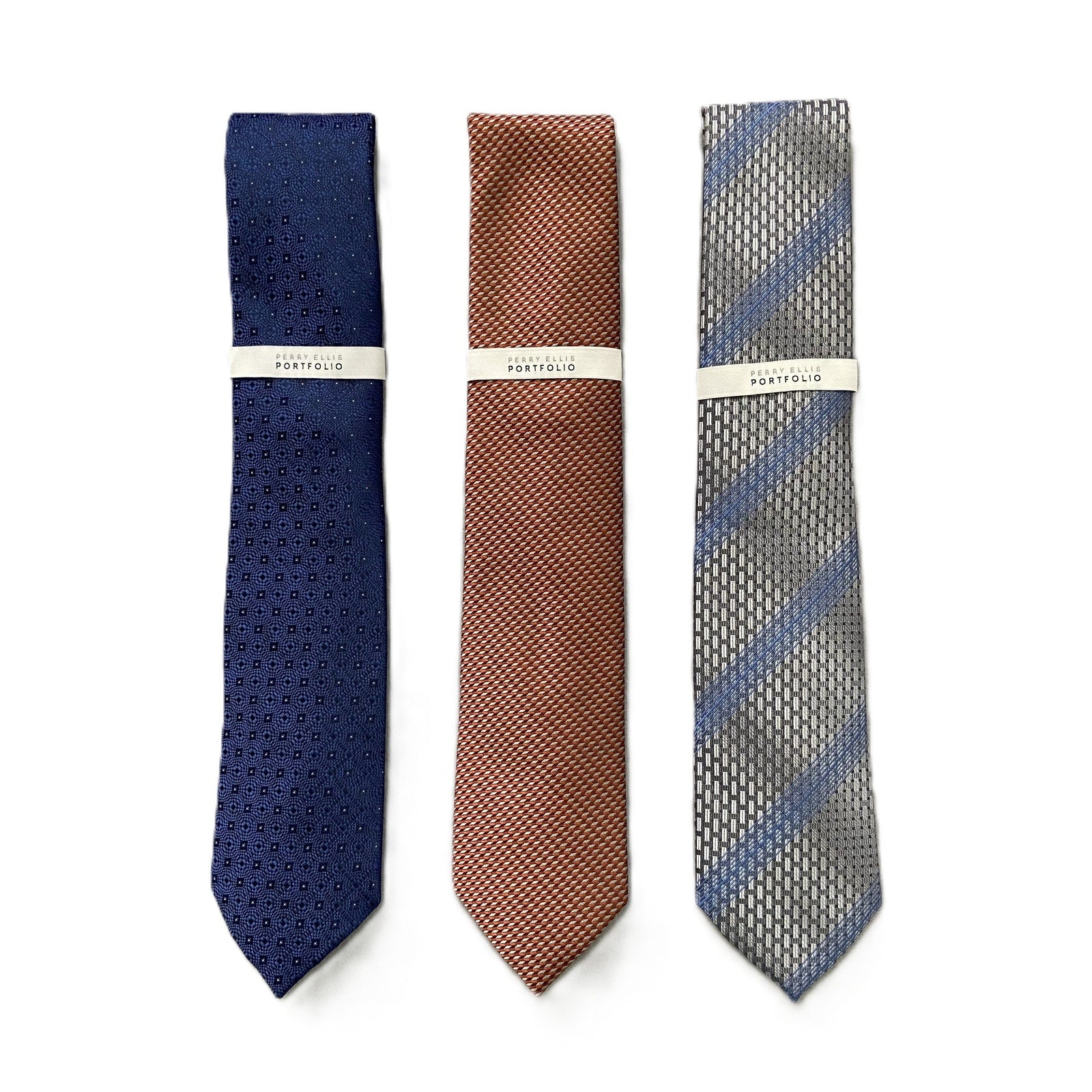 Perry Ellis Portfolio Ties Lot of 3 Men's Classic 3" Ties Blue Rust Gray