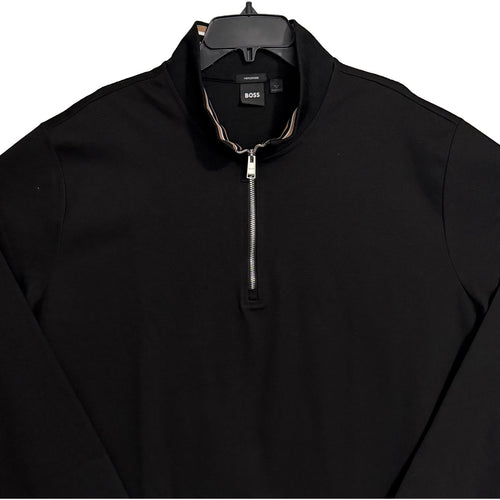 Boss Half-Zip Pullover Men's 2XT Mercerized Cotton Stand Collar Solid Black