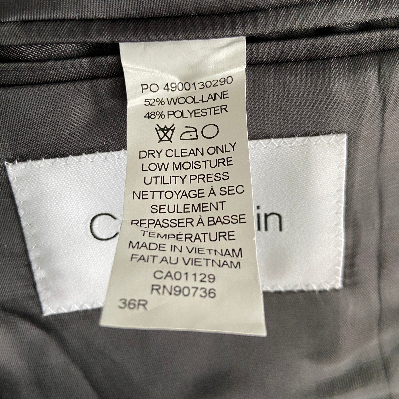 Calvin Klein Men's 36 Regular Sport Coat Slim-Fit Wool Charcoal Herringbone