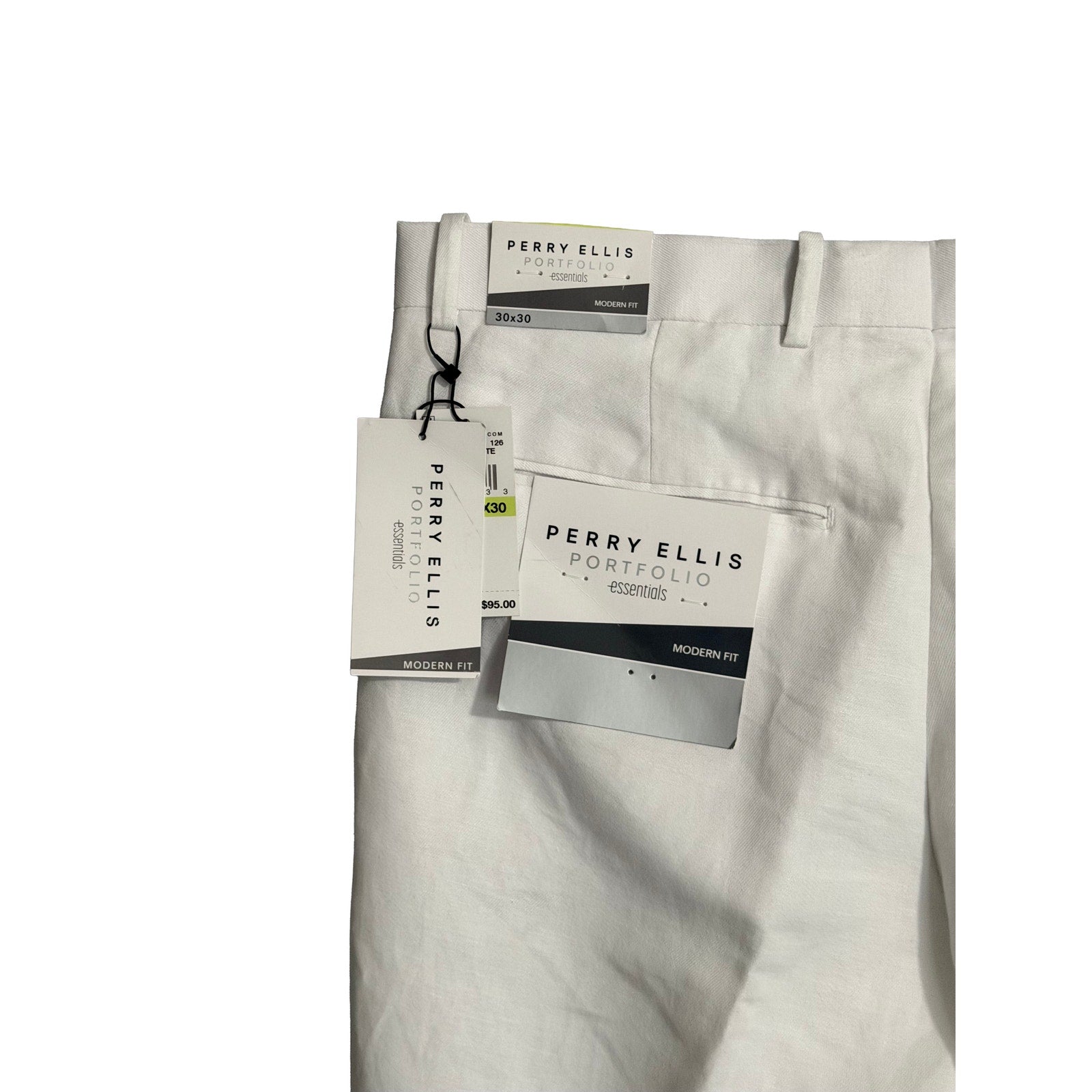 Perry Ellis Portfolio Pants Men's 30"x30" Modern Fit Linen Blend Solid White