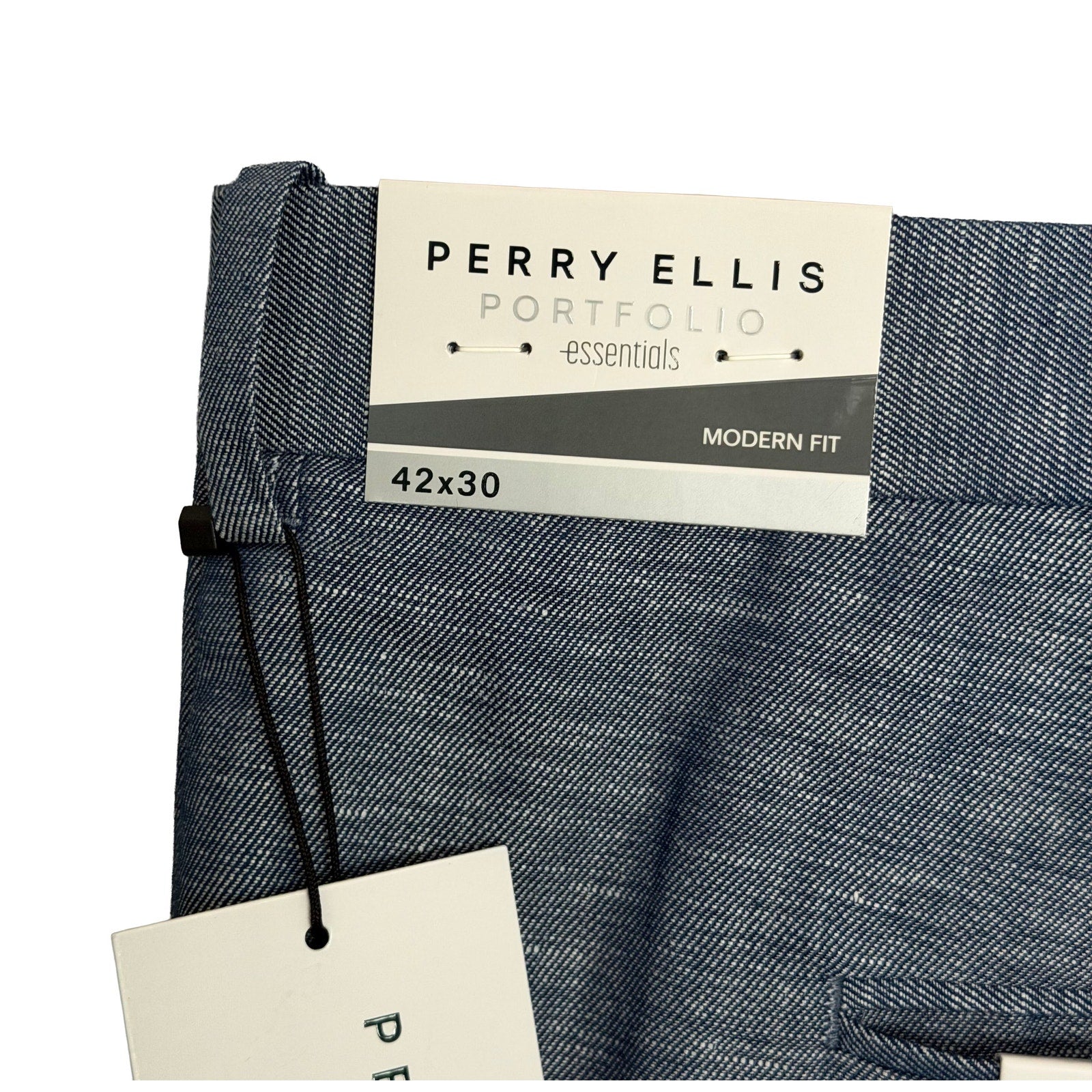 Perry Ellis Portfolio Pants Men's 42"x30" Modern Fit Linen Blend Blueprint