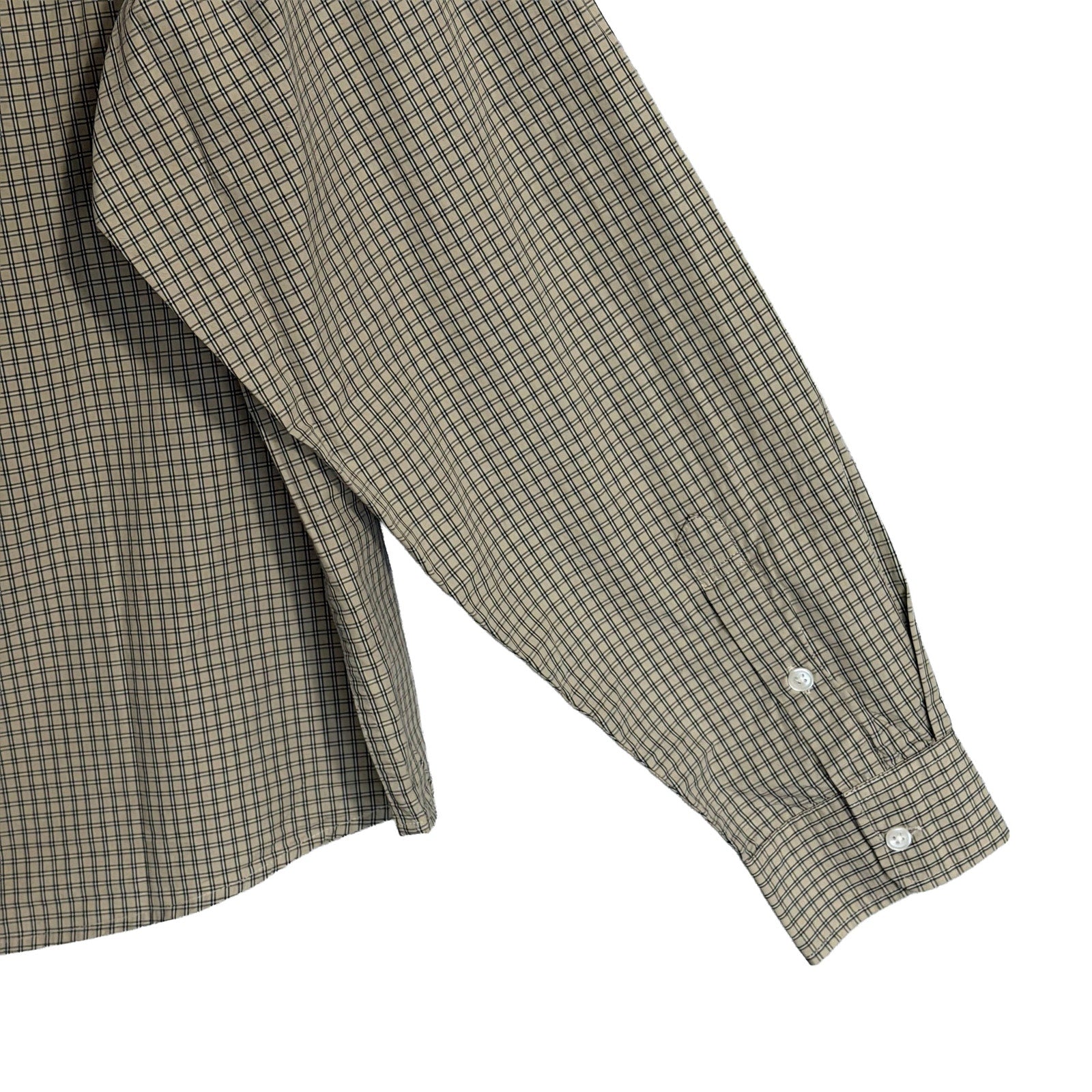 BDG Button-Up Shirt Men's Large Long Sleeve Beige and Black Plaid Check