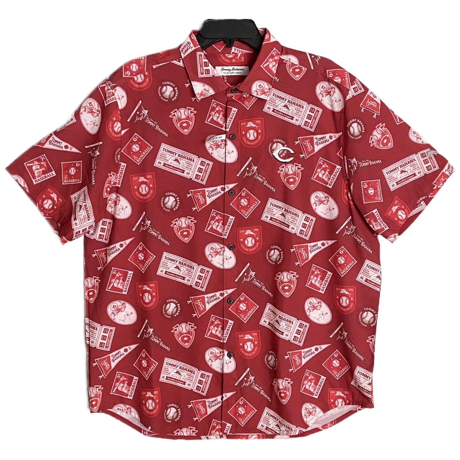Tommy Bahama Baseball "The Bahama Coast" Men's Large Shirt Cincinnati Reds